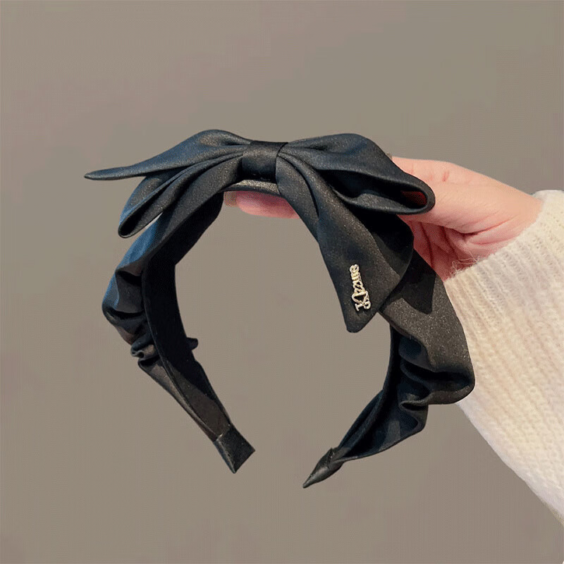 大蝴蝶结头饰发卡半帽发箍女款秋冬高颅顶头箍 黑色英文标蝴蝶结发箍