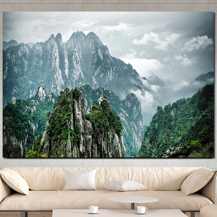 有山无水靠山图装饰挂画步步高升青山墙贴山旺宅聚财风水海报 aoshatu