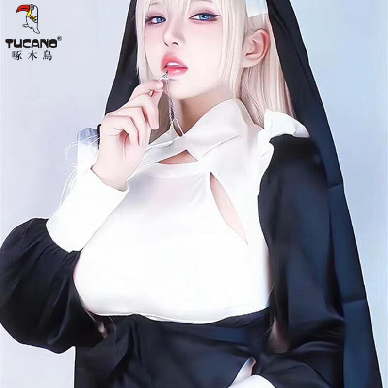 修女(连衣裙 连体衣 头巾 白色丝 s