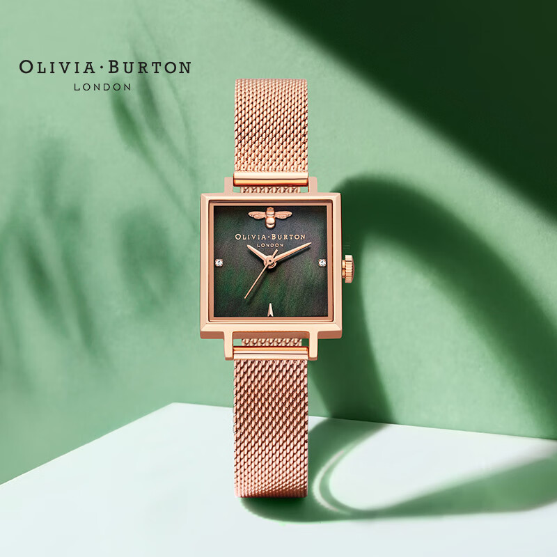 OLIVIA BURTON手表女时尚母贝简约气质复古方表石英表小绿表OB16EX220