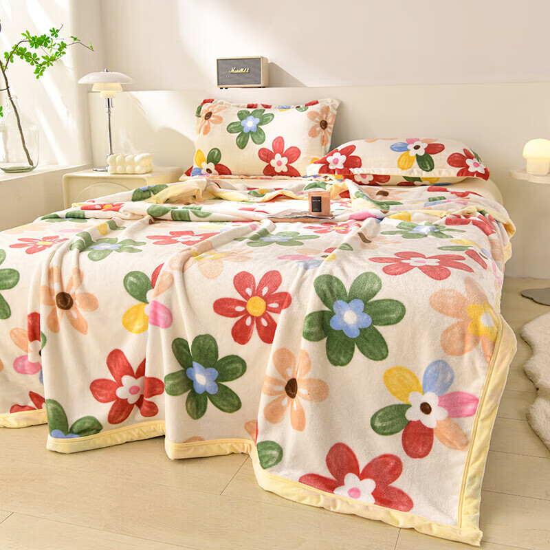 软贝牛奶绒法兰绒毛毯 单双人学生宿舍绒毯床单 午睡空调盖毯子 花海 150x200cm单毛毯