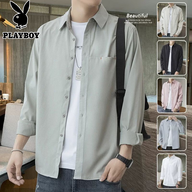 花花公子衬衫男长袖2024春秋季款高档痞帅休闲衬衣男士免烫抗皱衣服
