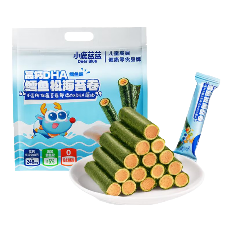 小鹿蓝蓝鳕鱼松海苔卷儿童零食宝宝营养食品高钙DHA蛋黄芝士夹心饼干 鳕鱼松海苔卷1袋210g