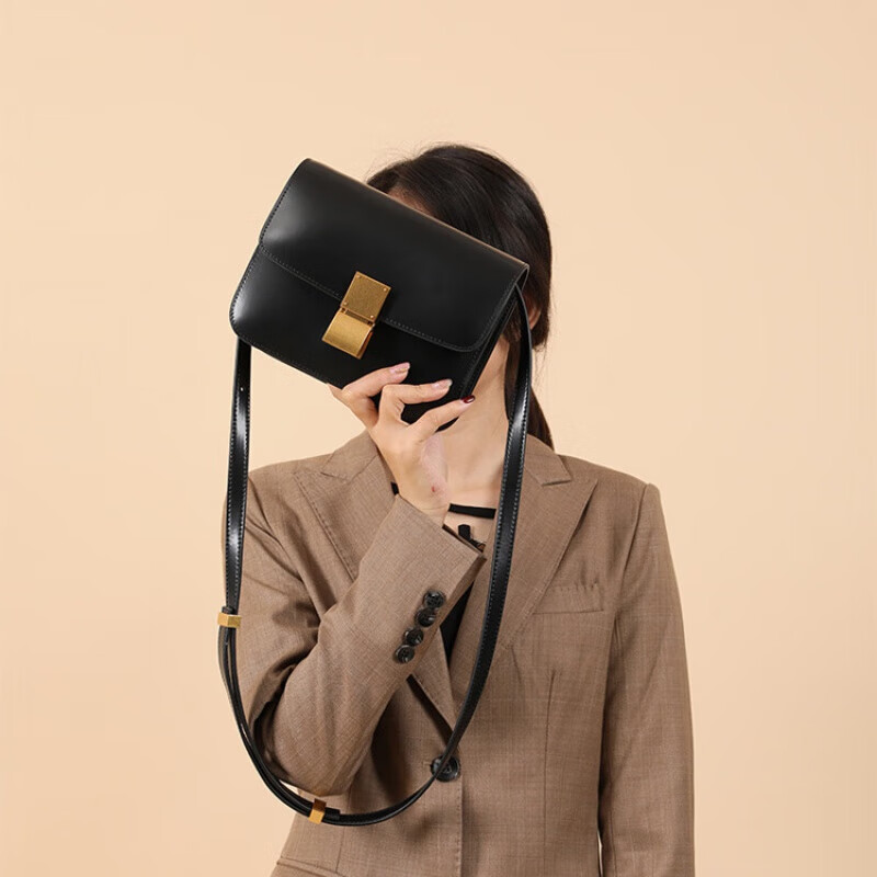 包包女轻奢新款时尚小方包单肩斜挎女包经典豆腐包女 黑色男装 20cm