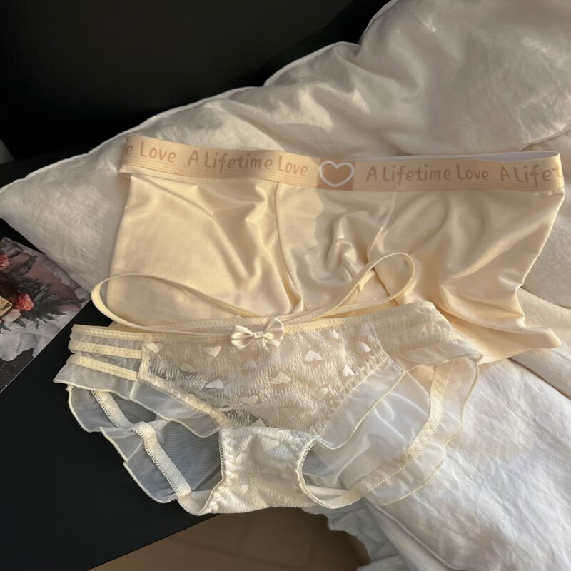 罗亨士情侣内裤一男一女纯欲性感情调双人诱惑套装镂空蕾丝夏季薄款透气 细腰带款 女M男XL