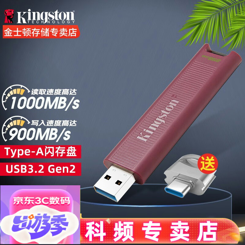 金士顿（Kingston） u盘 超极速固态U盘DTMAXA Type-C手机U盘 USB3.2优盘 256G USB接口读1000M/s写900M/s