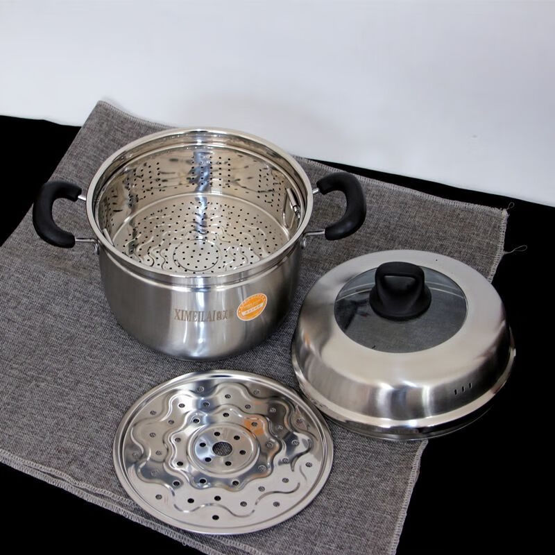 施锦加深汤锅不锈钢二层家用蒸锅汤锅2cm日式隔水蒸煮电磁炉炉蒸米饭