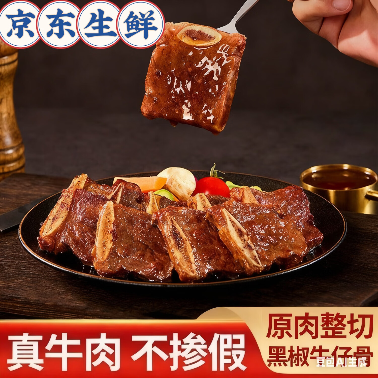 闲味客顺丰速运新鲜黄牛肉原切牛肋排生鲜排骨冷冻手抓牛肋排骨烧烤食材 腌制调理黑椒牛仔骨500克*1袋