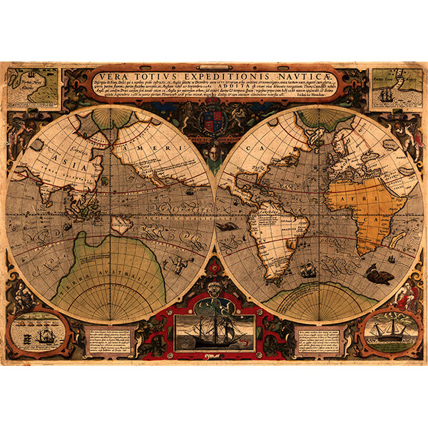 古航海世界地图复古牛皮纸酒吧咖啡厅墙贴挂画装饰画壁画画芯贴纸 古