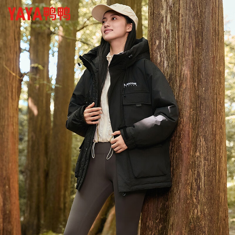 鸭鸭（YAYA）羽绒服男女同款短款连帽厚款600高蓬松情侣保暖冬季新款百搭外套 黑色 3XL 190 (建议140-160斤)