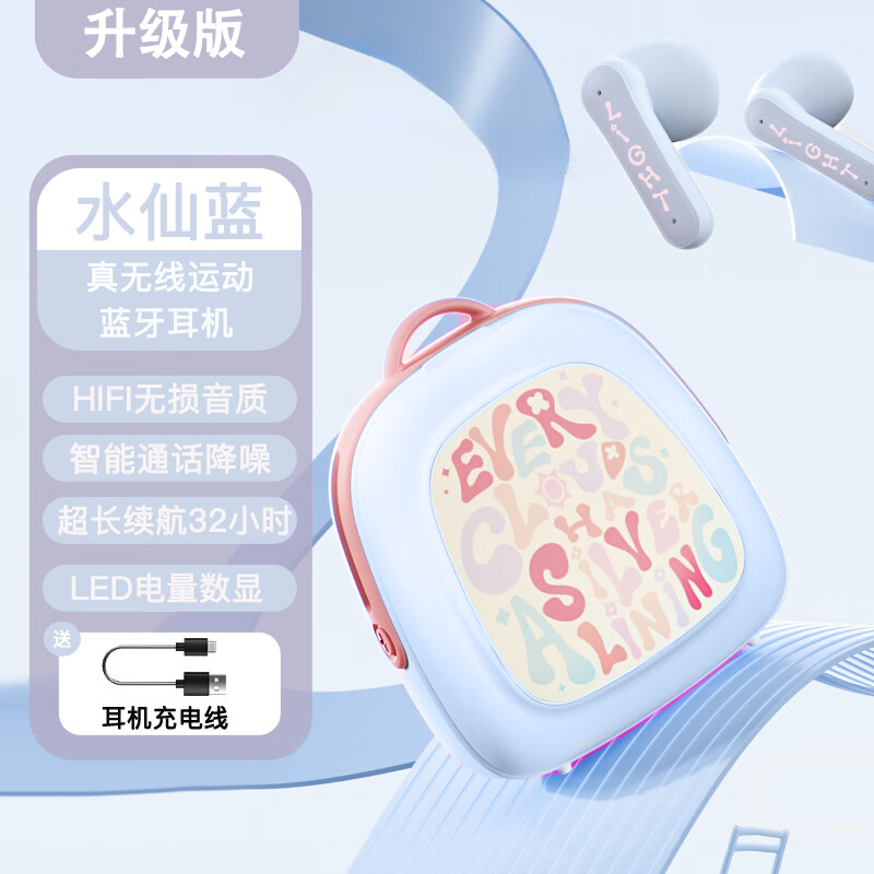 lvsonmng柏林之声适用苹果2026新款半入耳卡通可爱酷炫蓝牙耳机真无线超长续航游戏降噪可用华为安卓高音质 水仙蓝
