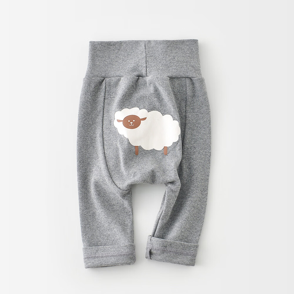 2023春季新款韩版ins风男女宝宝高腰卡通印花包屁裤外穿 深灰羊 73cm
