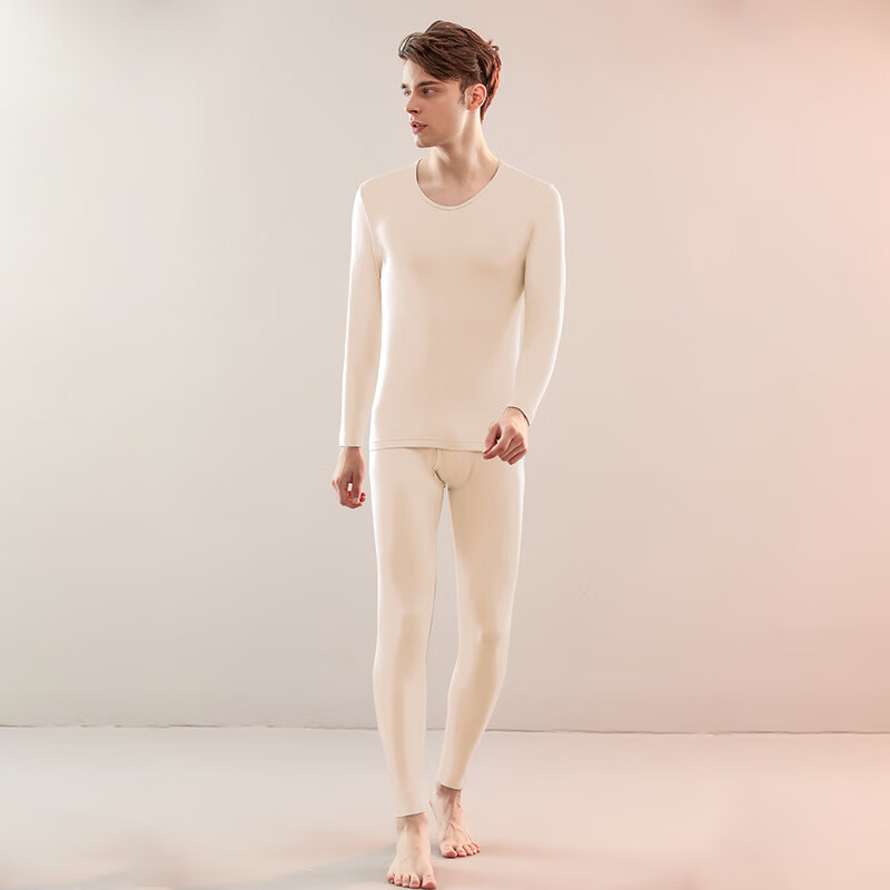 佧森滋款男女情侣保暖内衣套装保暖打底秋衣秋裤女打底套装 男士套装-本白 L