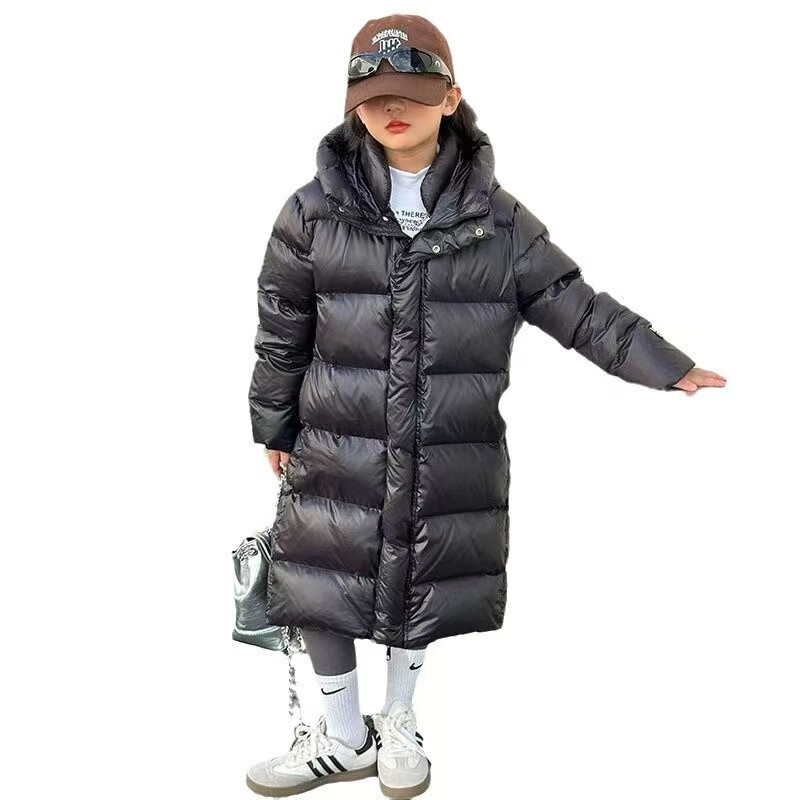 贝婴初（BEIYINGCHU）新款儿童黑金外套男童女童中大童亲子装长款过膝鸭绒丝加厚外套 黑色 170cm