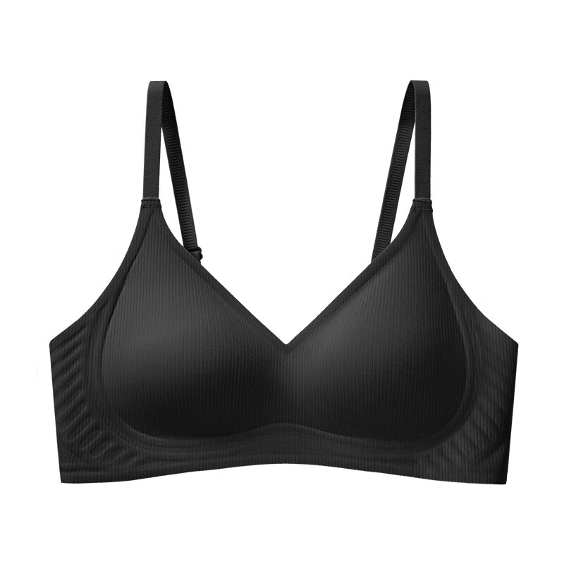 细螺纹内衣女聚拢防下垂上托小胸不空杯无痕文胸固定杯软支撑胸罩 素雅黑 M【3475ABC】95-105斤