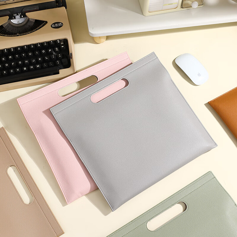 A4重磅荔枝纹手提文件袋皮质定制大容量防水商务办公档案资料袋便携公文包可印logo加厚收纳文件包耐磨 棕橙色