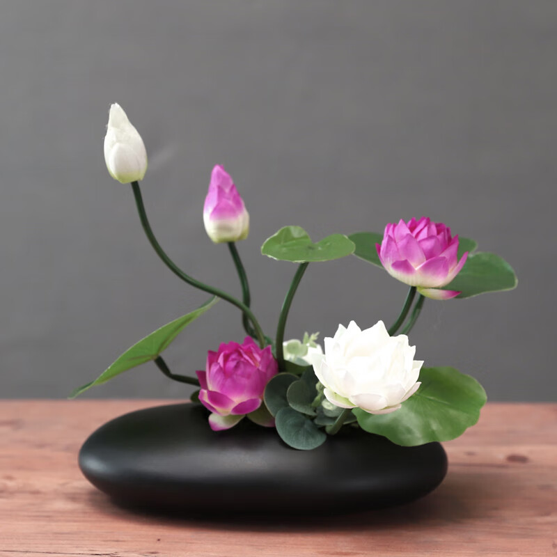 兆族新中式仿真荷花莲花花艺套装摆件现代家居客厅假花小盆栽装饰摆设