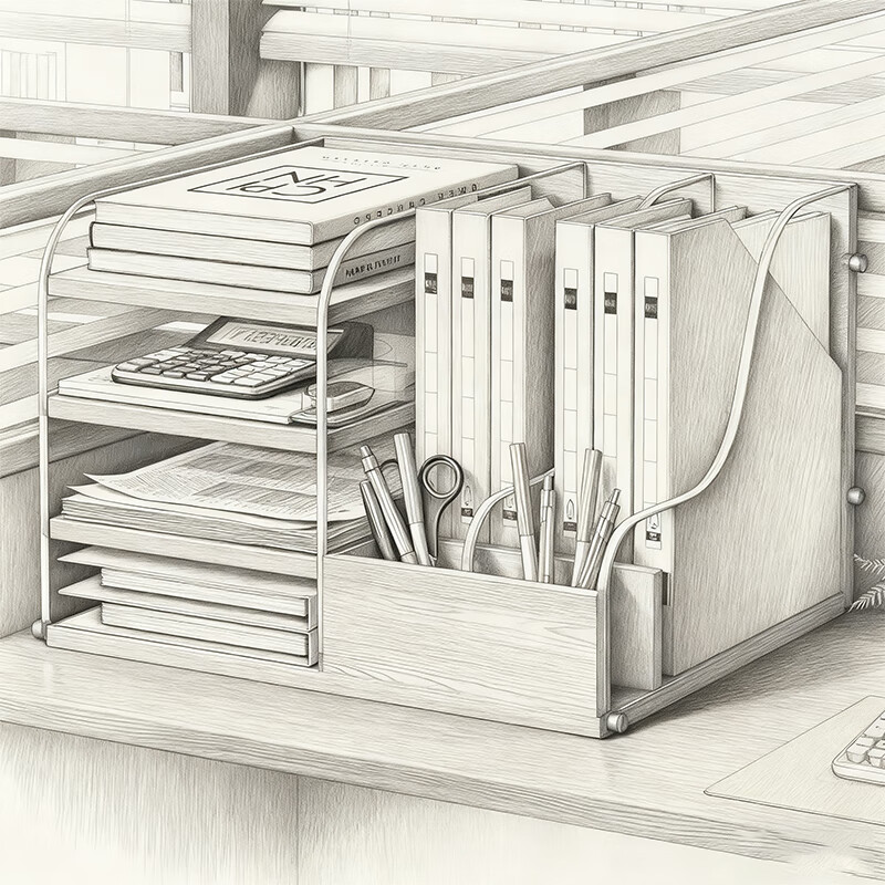 尔思家桌面置物架亚克力办公桌文件架多层收纳架桌上书架多功能小型书立 A款-【原木-透明】可左右互换