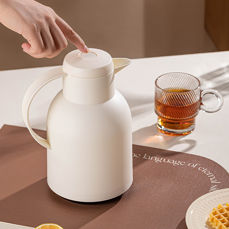 乐唯诗保温壶家用2025新款热水壶大容量水壶开水瓶宿舍热水瓶暖水壶 如意保温壶【温显款】米白色1L