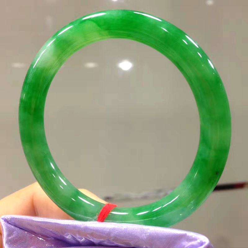 美印情 帝王绿翡翠手镯缅甸冰种圆条绿阳绿透a货老坑玉玉镯子女款网红