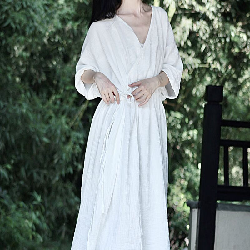 hou)棉麻长裙子连衣裙到脚踝民族风春秋棉麻禅意连衣裙复古文艺松弛感