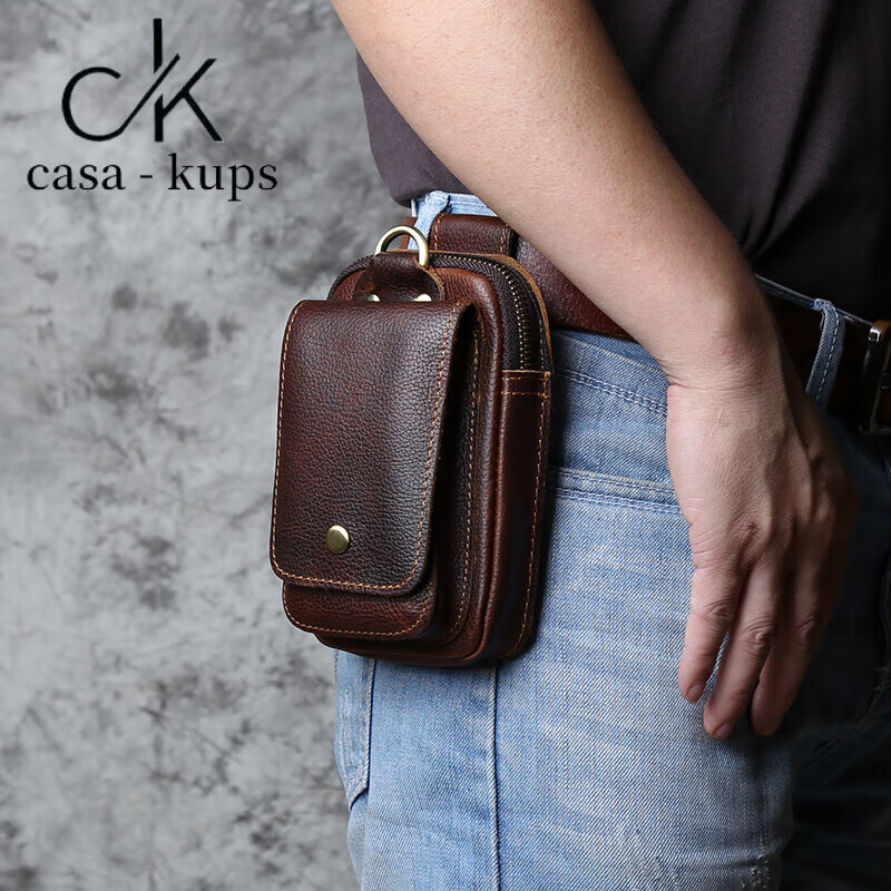 casa-kupsck男包复古头层牛皮手机包疯马皮男士穿皮带腰包多功能手机
