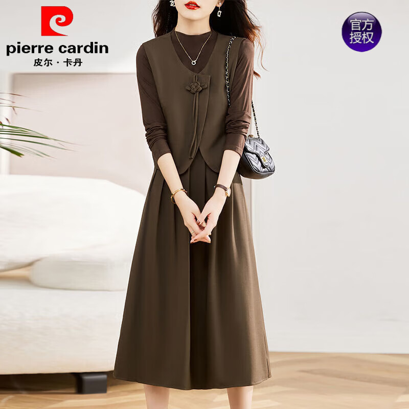 皮尔卡丹(pierrecardin)女装长袖连衣裙套装春秋2024新款时尚休闲减龄