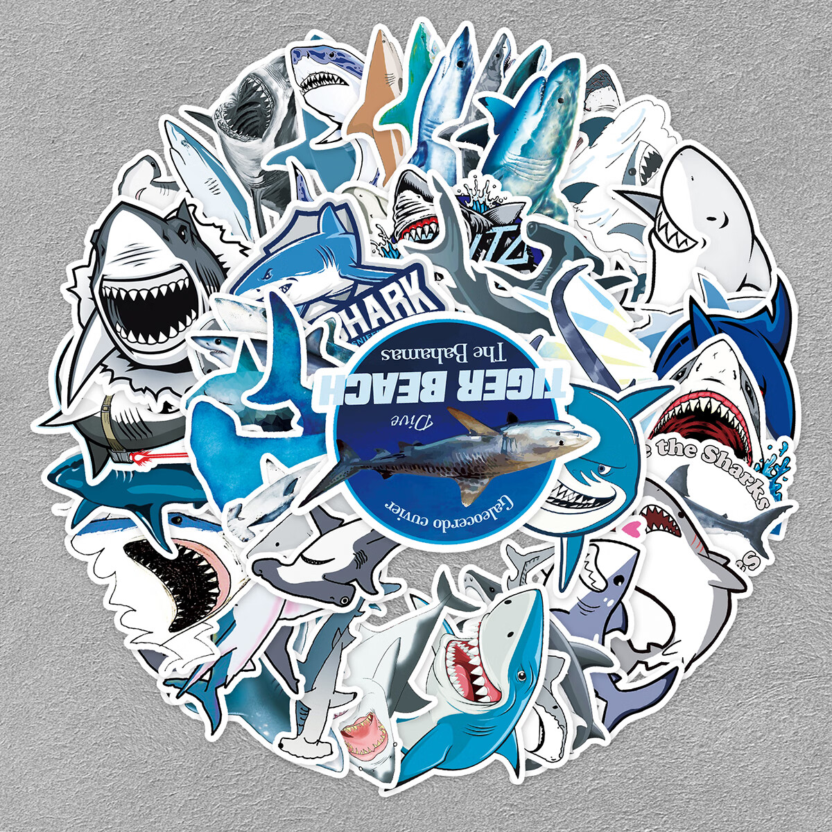 50张鲨鱼海洋动物贴纸  diy水杯ipad笔记本电脑行李手机壳贴画 防水