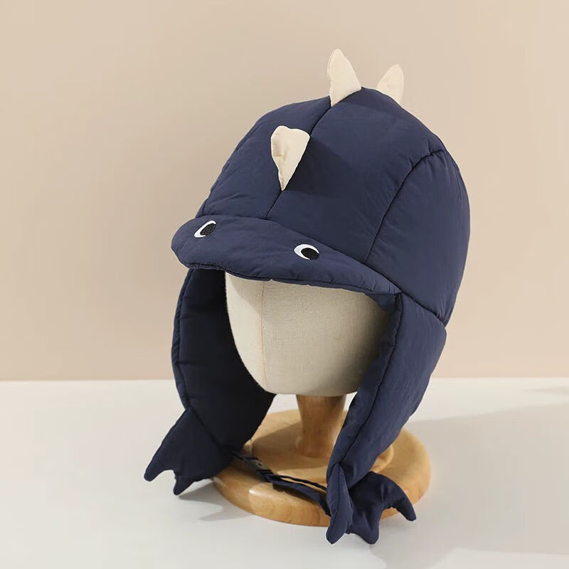 迪士尼（Disney）儿童帽子冬款保暖加绒可爱卡通恐龙护耳帽男女宝宝防风毛绒雷锋帽 米色卡扣恐龙 帽围49-53/参考年龄3-8岁