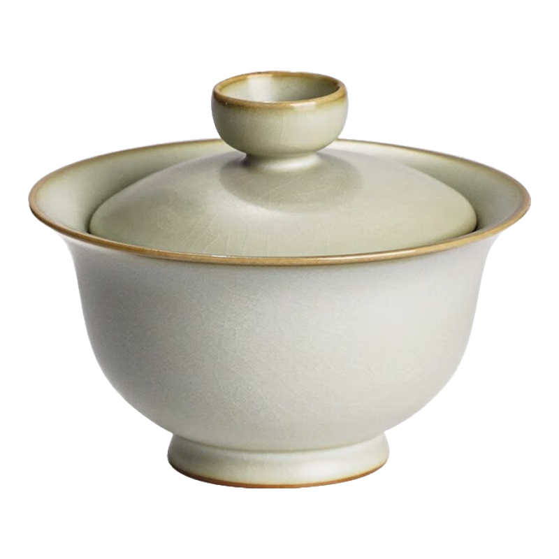 周澤堂景德鎮(zhèn)汝窯蓋碗功夫茶茶具禮盒整套裝茶碗茶杯陶瓷二才蓋碗2件套 浩然大蓋碗180ml
