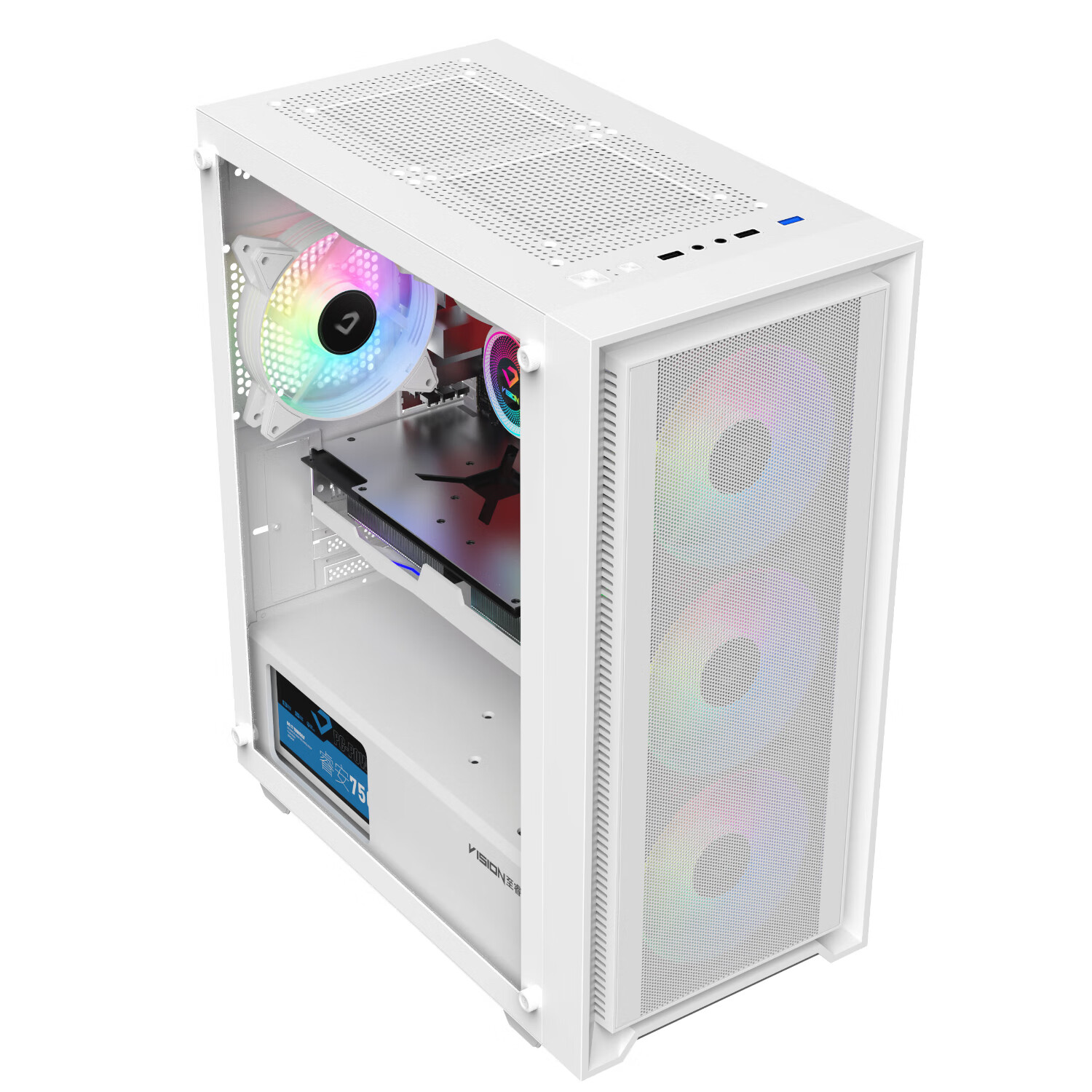 至睿 （Vision）甄选V6 至睿机箱台式电脑主机箱 支持M-ATX主板 240水冷玻璃白色机箱台式侧透机箱 甄选V6曜石白（标配棱镜5正叶风扇1把） 支持M-ATX主板/240水冷/6风扇位