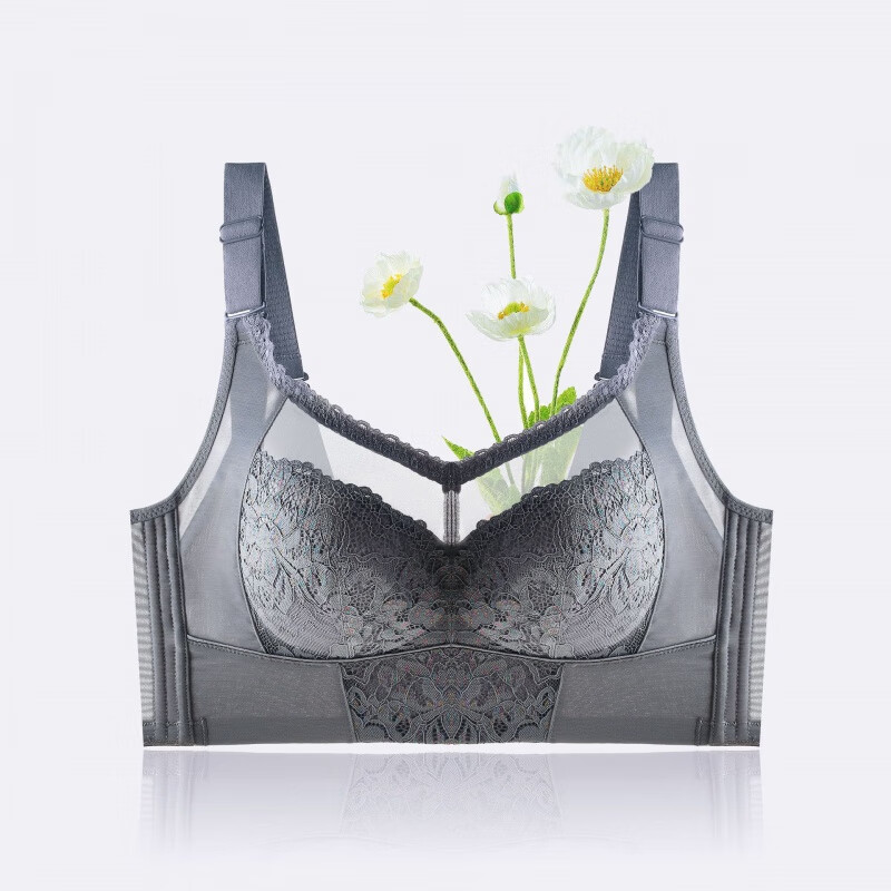 大红色本命年美容院内衣大胸显小支撑上托防下垂调整型全罩杯 远黛灰