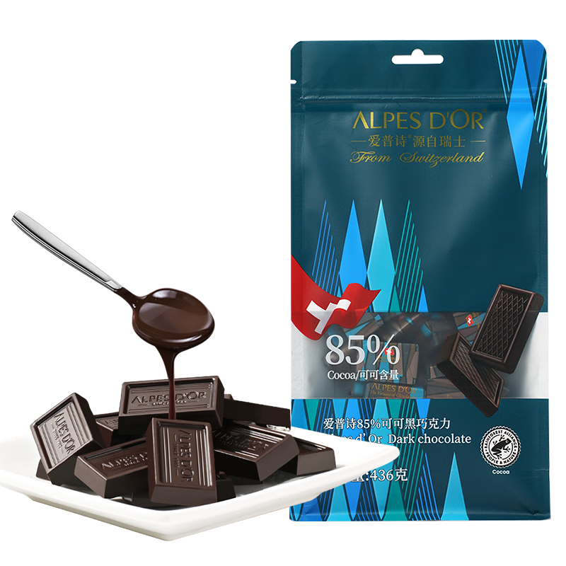 Alpes d'Or 爱普诗 85%黑巧克力436g 瑞士进口 休闲零食 生日礼物女 家庭分享