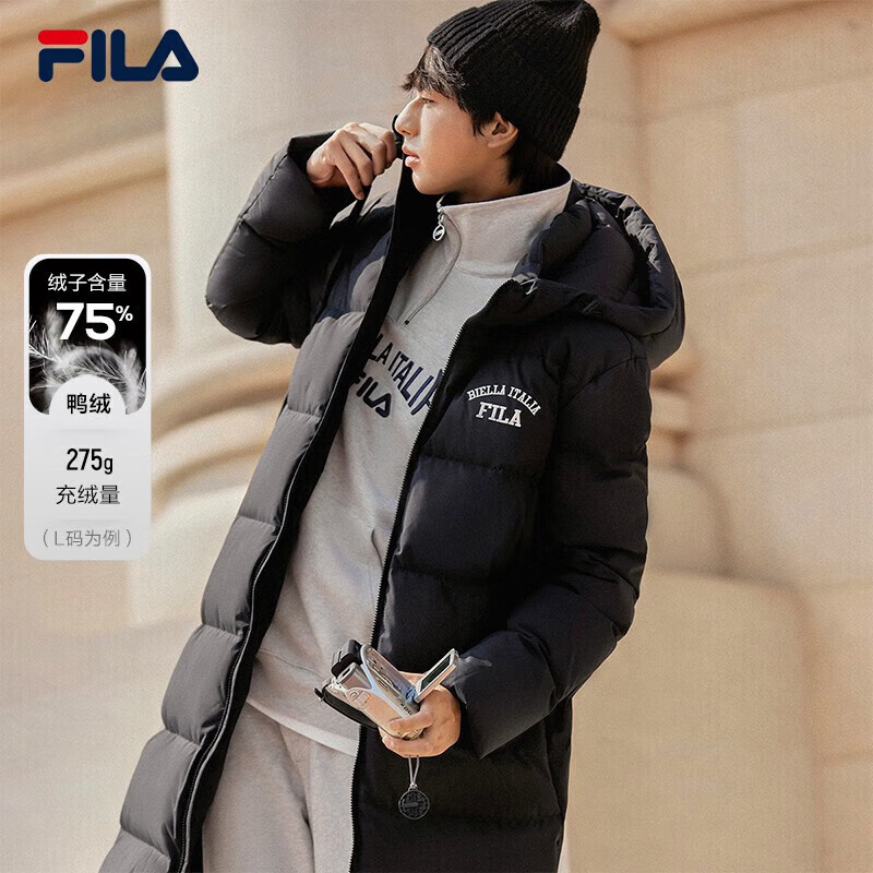 FILA 斐乐官方情侣款羽绒服冬长款保暖外套加厚派克服男女