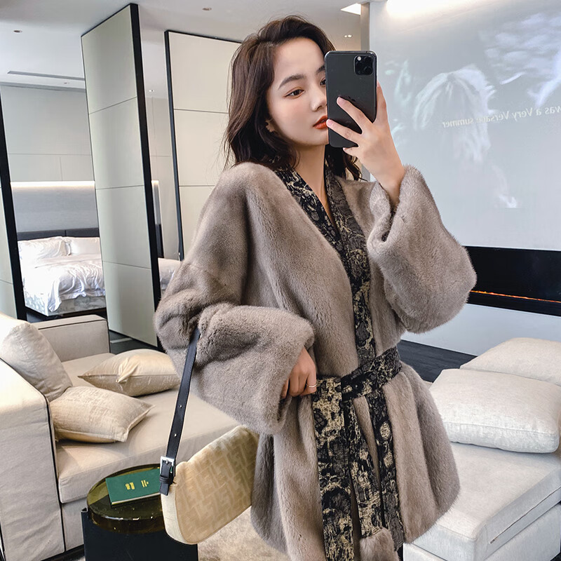 xierwei貂皮大衣女2024年冬季新款水貂毛中长款韩版显瘦整貂皮草时尚