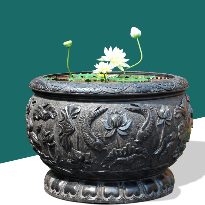 后浪 青石石雕荷花鱼缸石头庭院圆形水缸养鱼花盆青石古超大石缸 【主