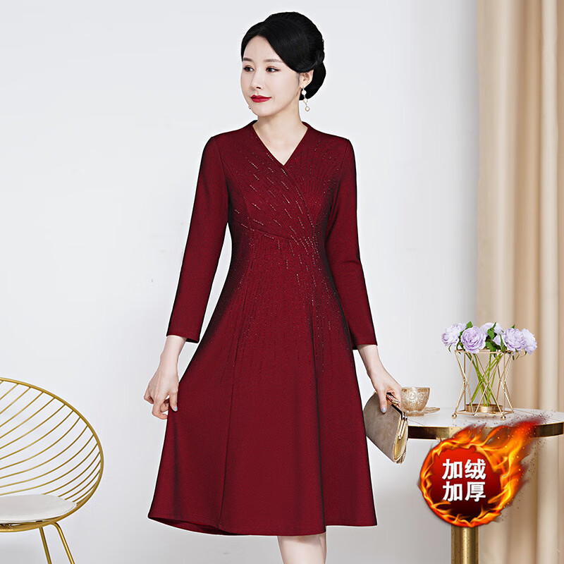 艾诗甜婚礼妈妈装高档礼服冬季加绒加厚舒适婚礼婚宴礼服重工钉珠礼服