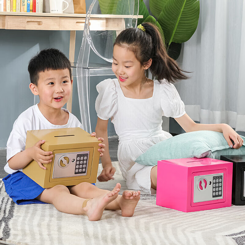 袖悠存钱罐成人储钱罐密码箱保险柜家用大容量可存可取儿童男女孩礼物 【土豪金-投币+钥匙】小号存50W