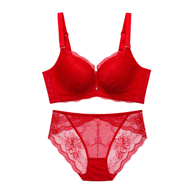歐迪芬內(nèi)衣女顯大透氣本命年聚攏文胸套裝蕾絲內(nèi)衣套裝聚攏胸罩 XB3113