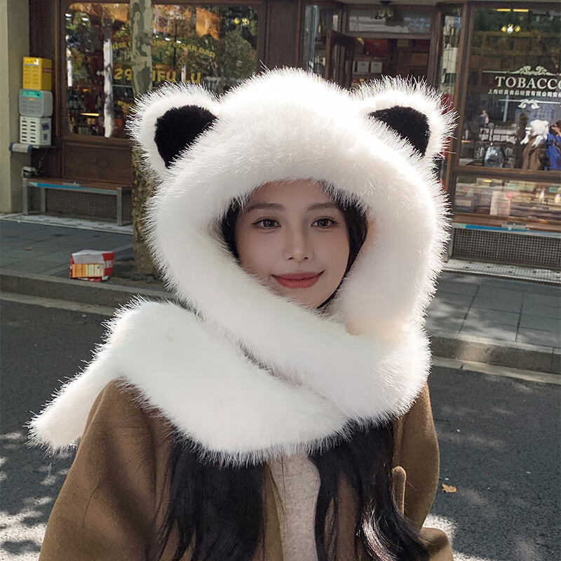 確不凡東北帽子長(zhǎng)毛冬季保暖防寒風(fēng)冬季保暖狐貍毛風(fēng)雪帽圍巾帽子一體加 白色