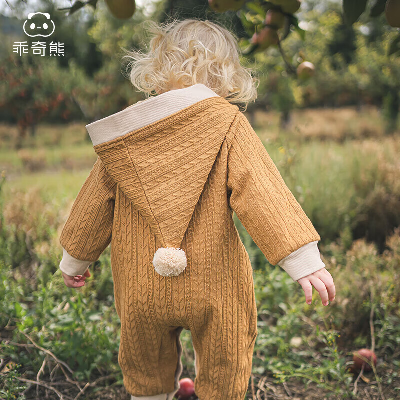 乖奇熊【清仓】婴幼儿针织连体衣春秋季保暖宝宝连帽哈衣爬服可爱毛衣