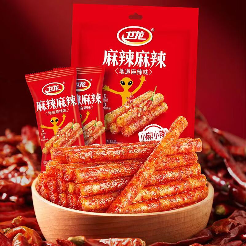 卫龙很麻很辣辣条108g*4包大包装麻辣面筋地道零食小吃 小麻小辣*1袋6