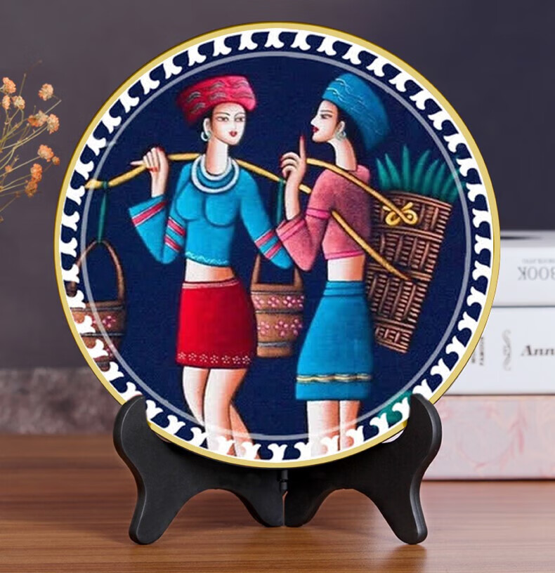 览日鸟广西壮族摆件抽象装饰品少数民族风纪念品壮锦飞鸟铜鼓图案工艺