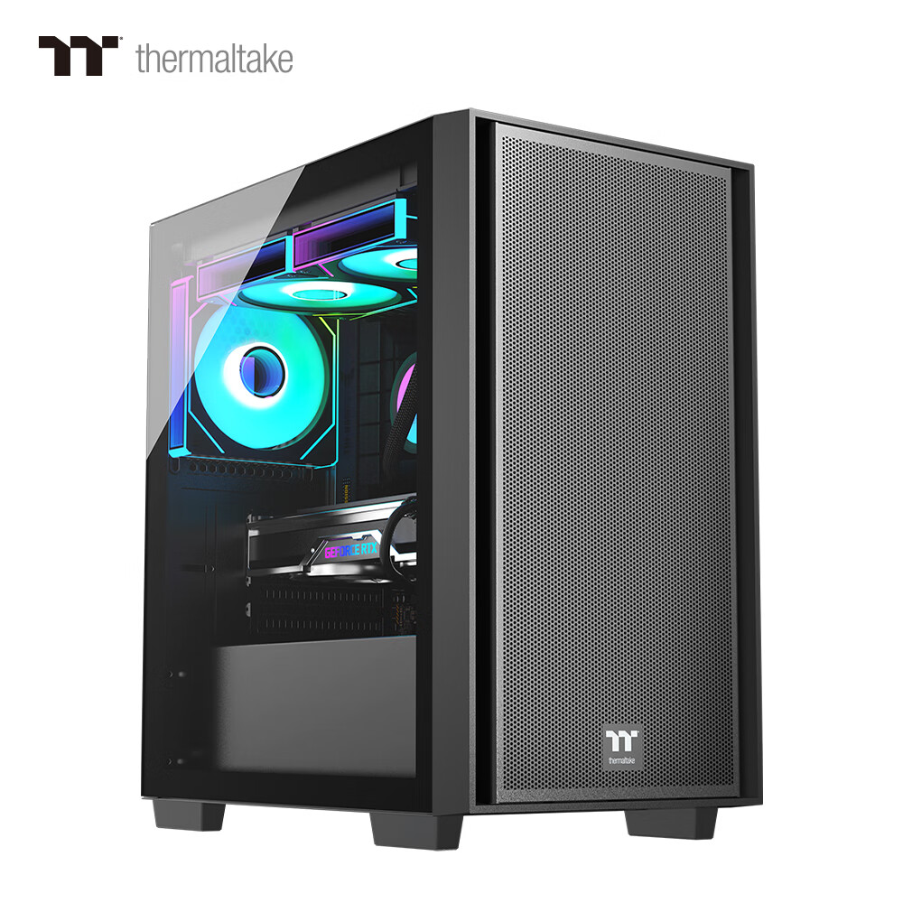 Thermaltake（Tt）启航者F4 黑色 Mini小机箱水冷电脑主机（支持MATX主板/钢化玻璃侧透/铁网面板/支持背线）