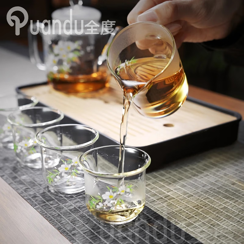 全度玻璃泡茶壶家用耐高温玻璃茶壶花茶过滤功夫茶具办公室茶壶加厚 春意茶壶套组【无茶盘】 6件