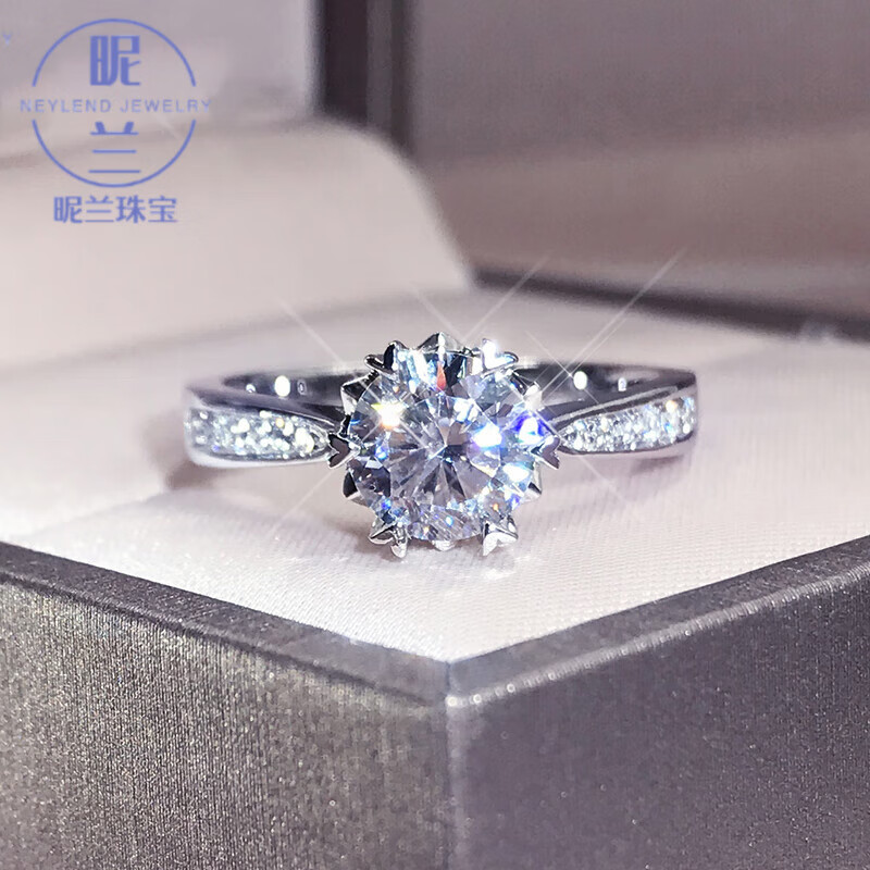 昵兰钯金戒指18k金铂金六爪莫桑石钻戒女戒托雪花戒子d色求订结婚钻