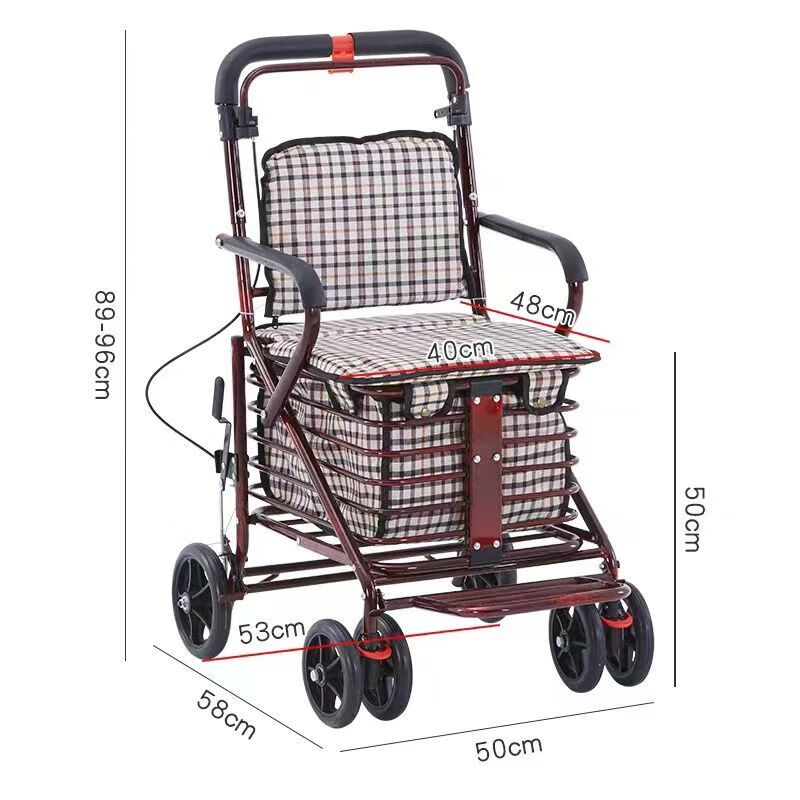可推可坐便捷购物车四轮助步买菜小拉车折叠老年手推车 (主图视频款)