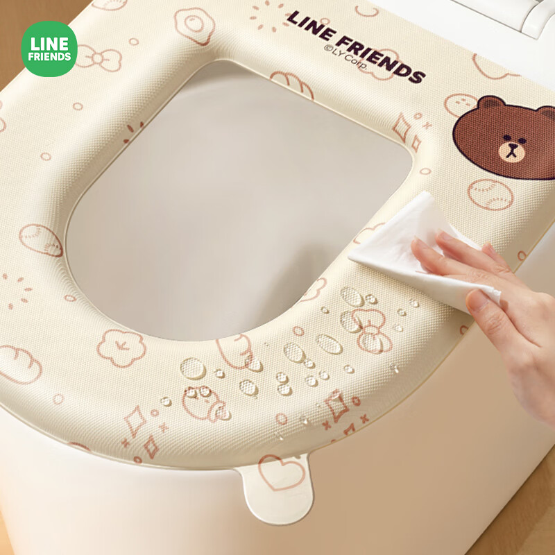 Creative art马桶圈马桶垫子保暖秋冬季加绒防水坐便垫套粘贴式拉链款四季通用 【联名新款】白色布朗熊1个