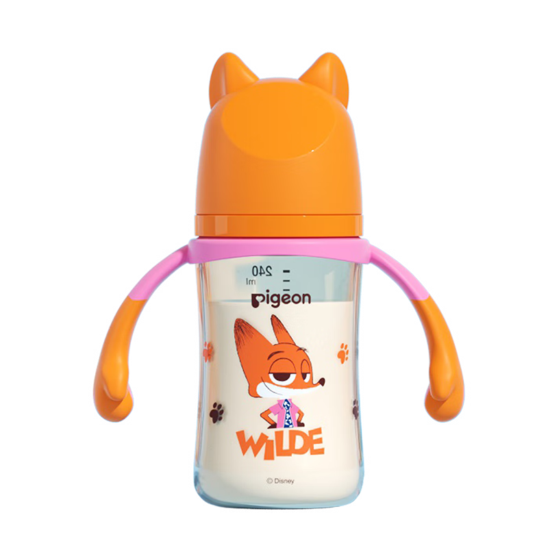 贝亲（Pigeon）迪士尼疯狂动物城PPSU双把手彩绘奶瓶240mL M号 3月+ 都市尼克