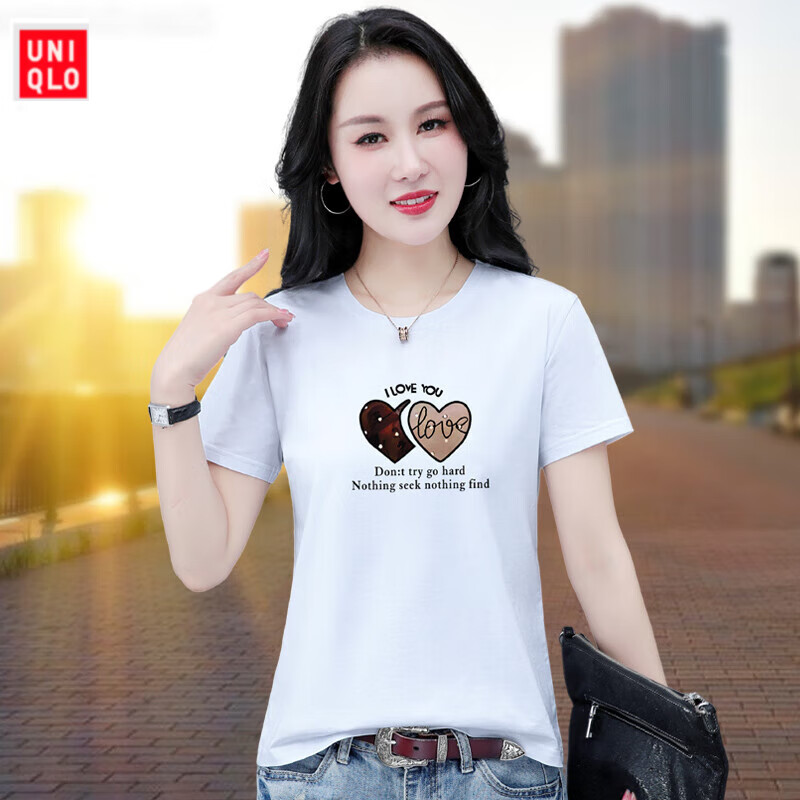 裤库官方旗舰店京东自营时尚纯棉短袖t恤女2024夏装洋气宽松显瘦上衣